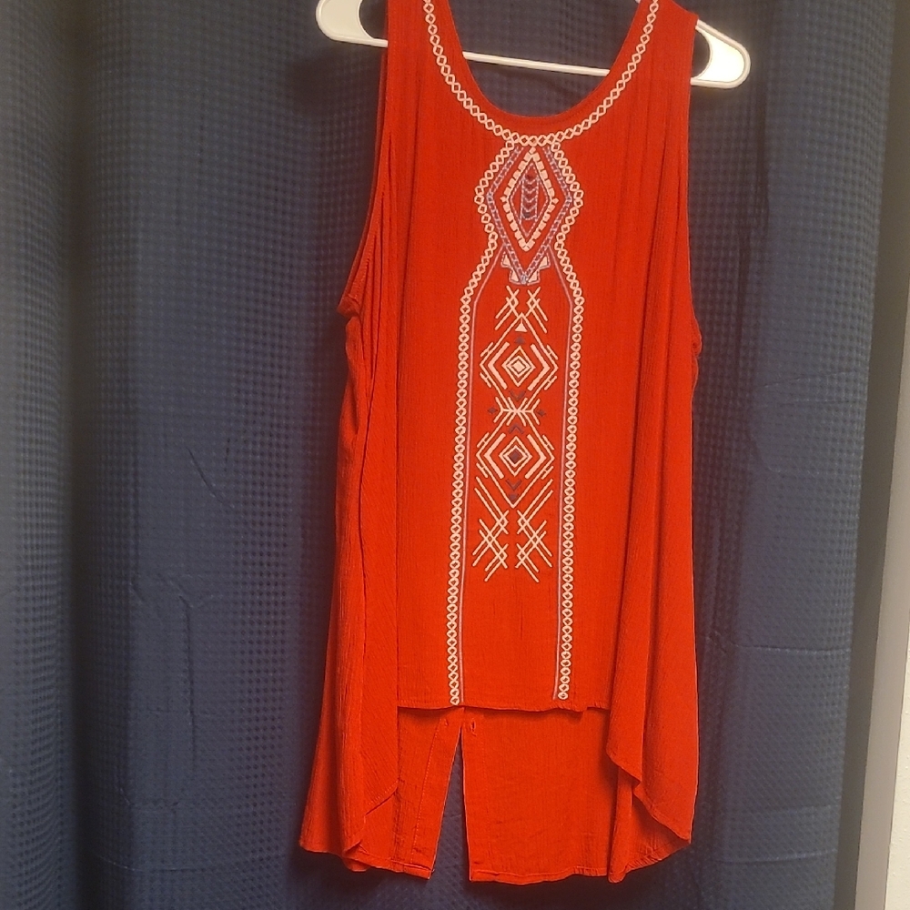 Faded Glory Red Embroidered Tank Top